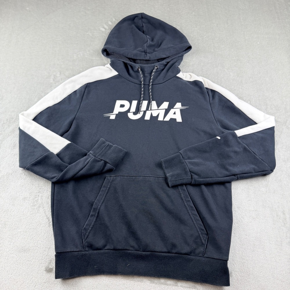 Puma Modern Women's Small Hoodie Sweatshirt Contrast Panel Black Logo Pullover